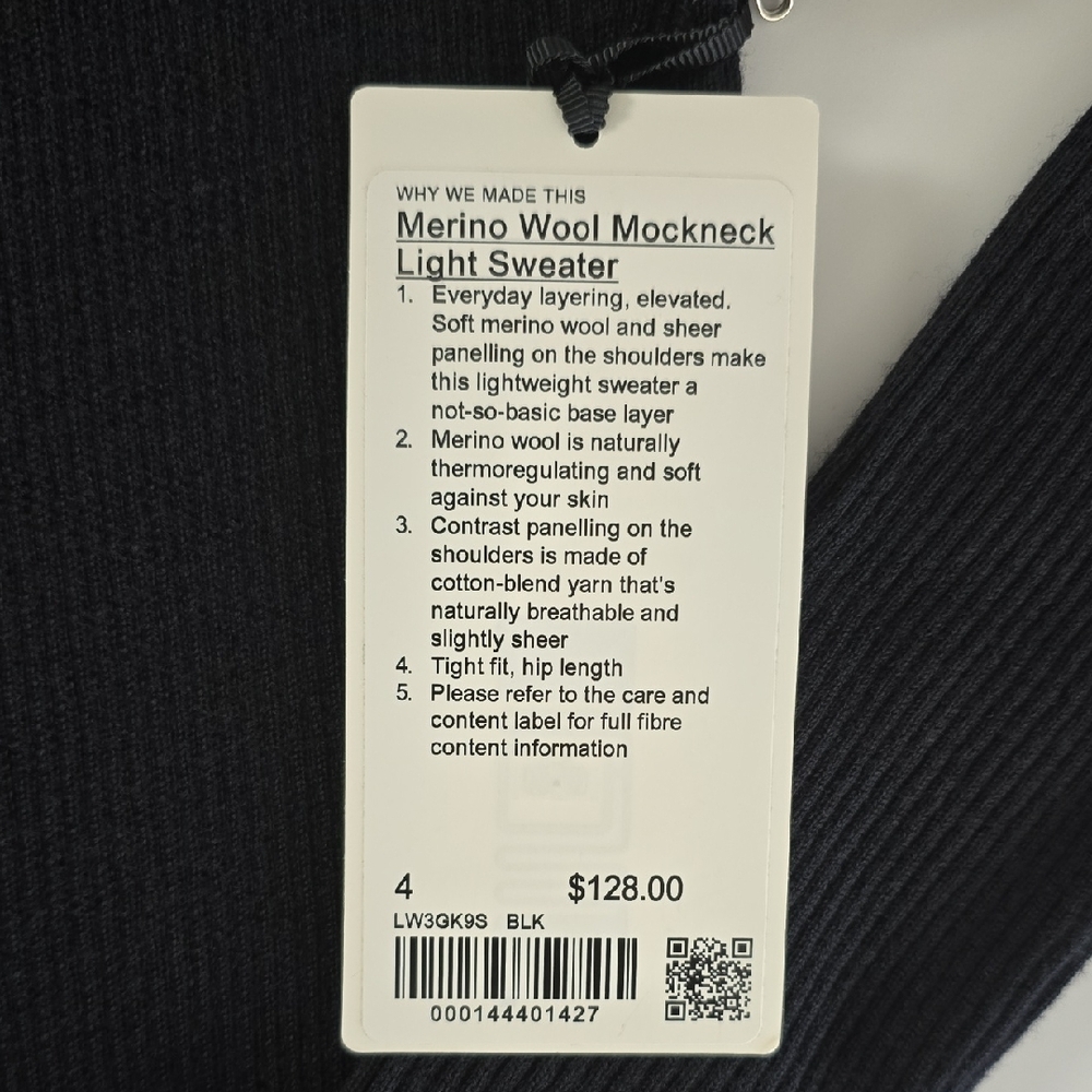 NWT Lululemon Women Black Merino Wool Mock Neck Thermo Knit Ribbed Pullover Sz 4 - Picture 10 of 14